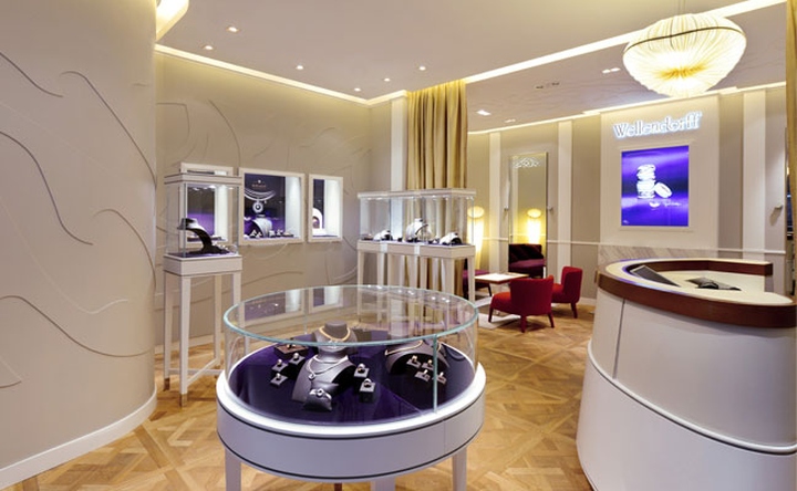 Diamond jewelry store, jewelry display cabinet space design.