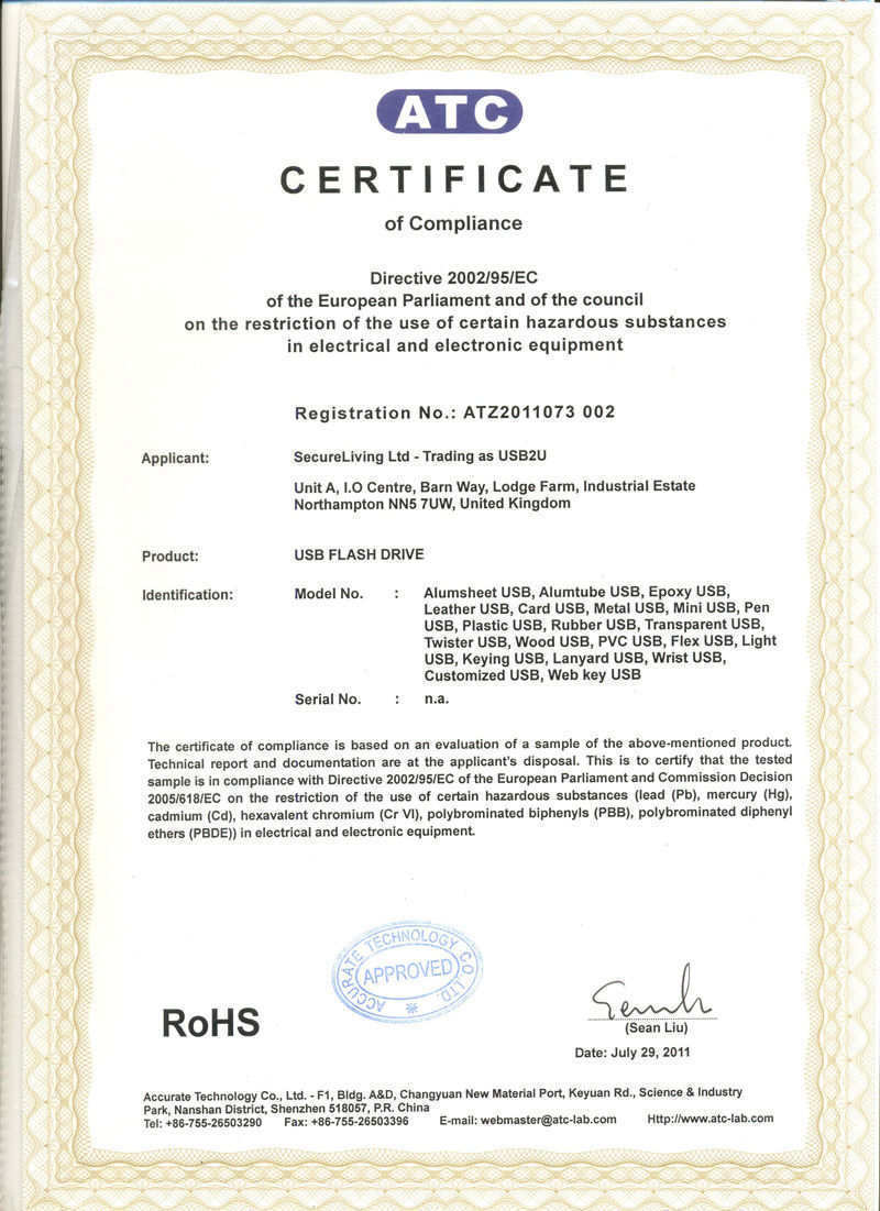 ATC Certification of compliance