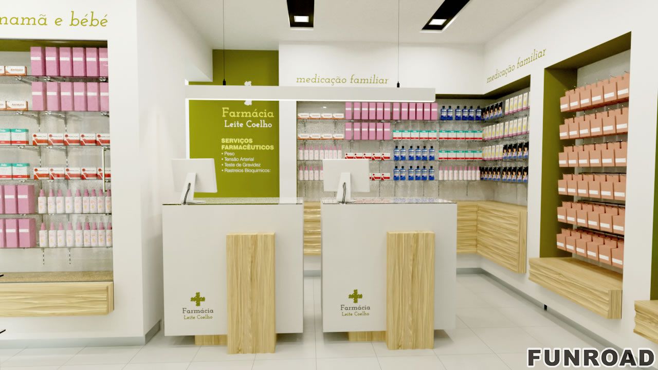Wooden Pharmacy Showcase with Closet for Drugstore Interior Design ...