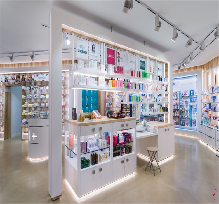 Glass Pharmacy Showcase Shelf for Retail Drug Store Furniture Funroadisplay