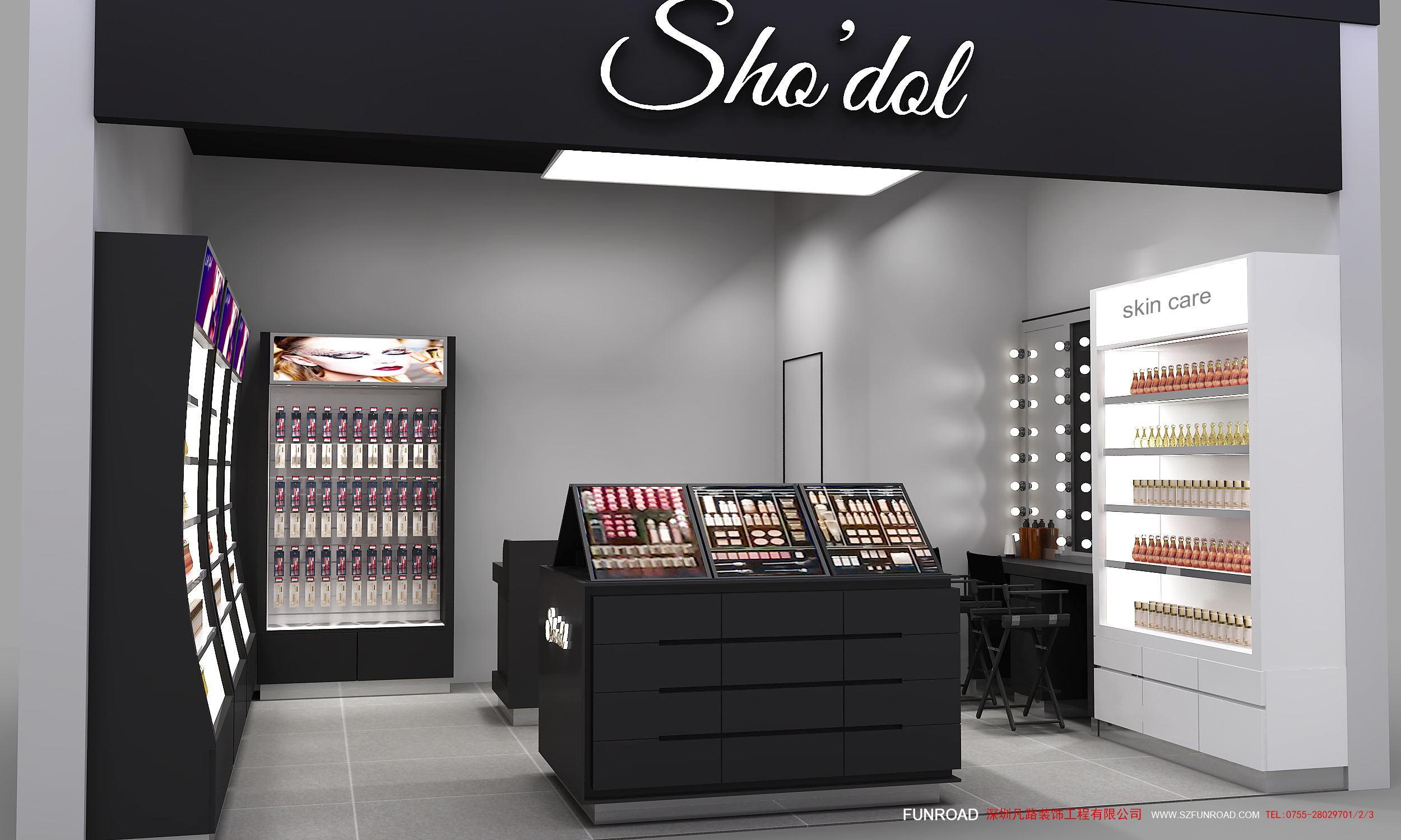 Wooden Cosmetic Display Showcase for Makeup Shop Decor Funroadisplay