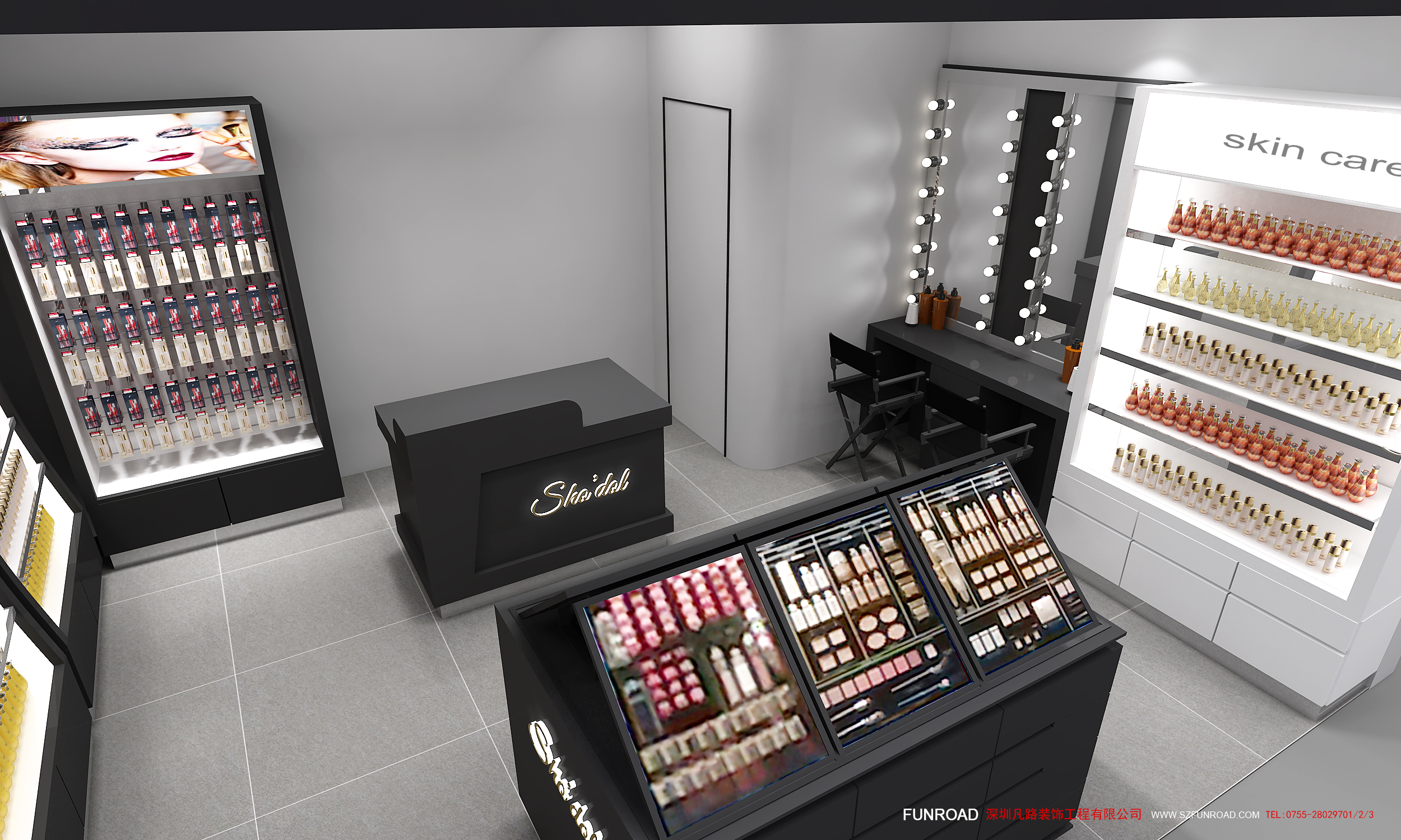 Wooden Cosmetic Display Showcase for Makeup Shop Decor Funroadisplay