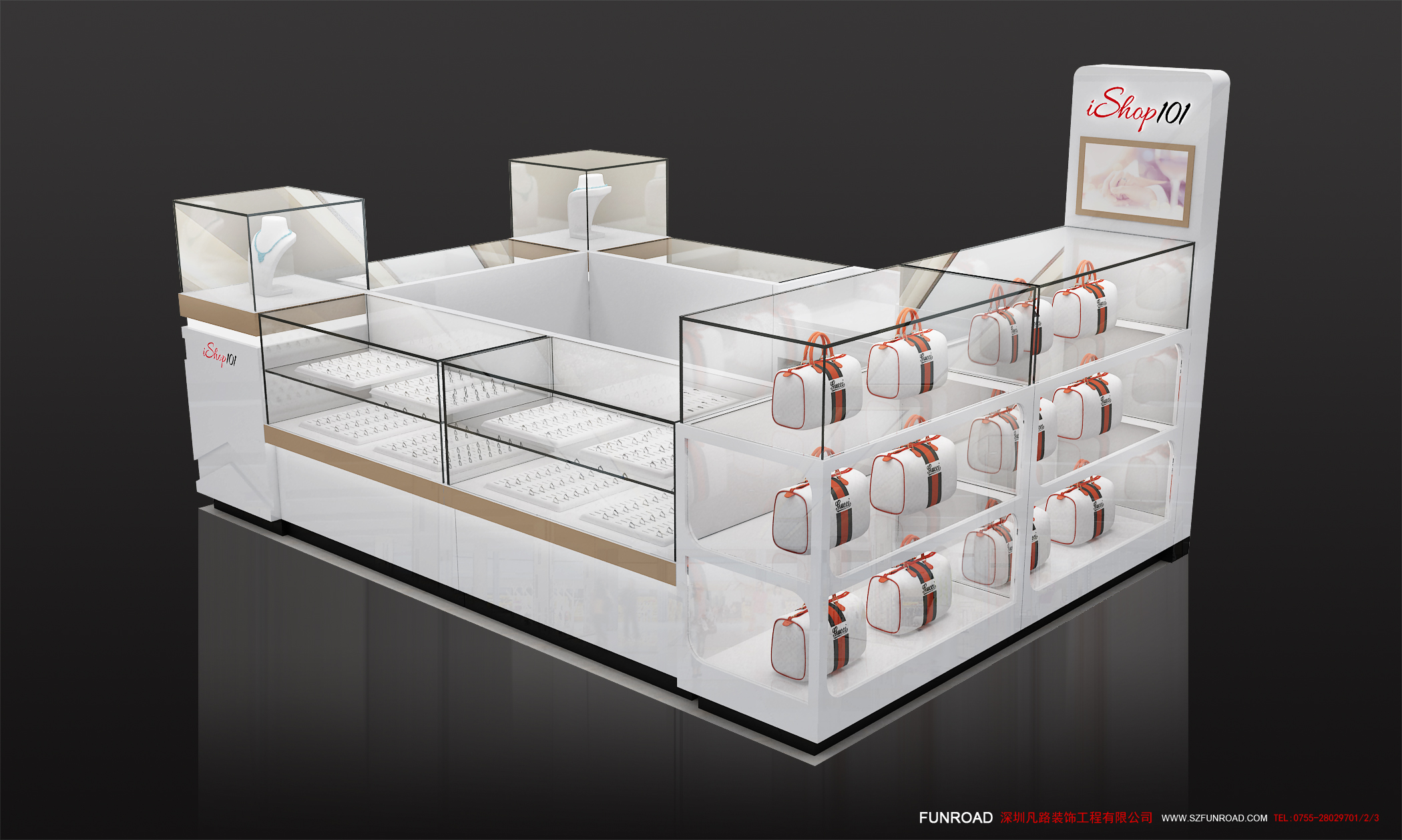 For Shopping Mall Retail Jewelry Display Furniture Funroadisplay