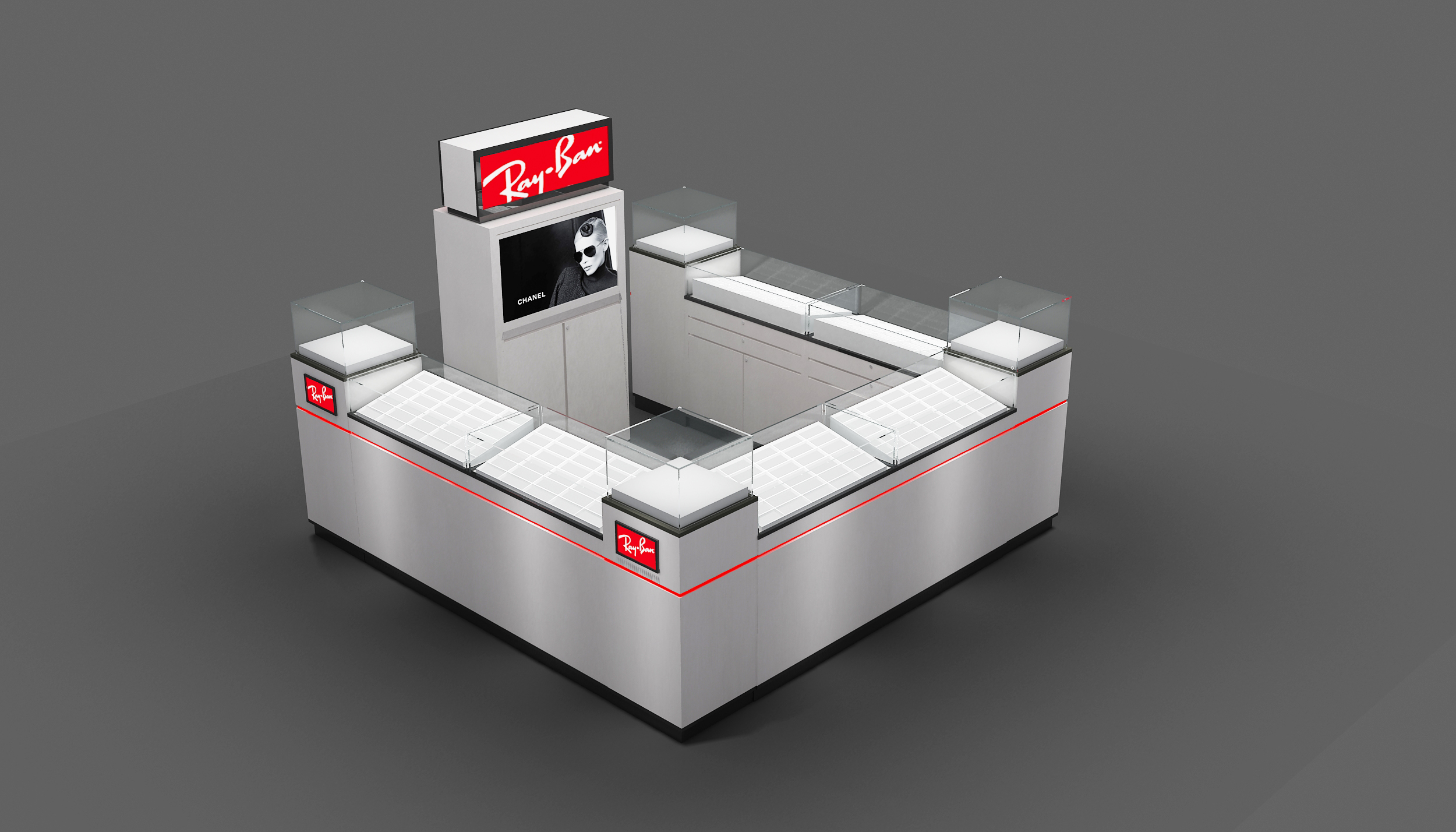 Customized Glass Display Kiosk for Sunglasses Shop Decoration