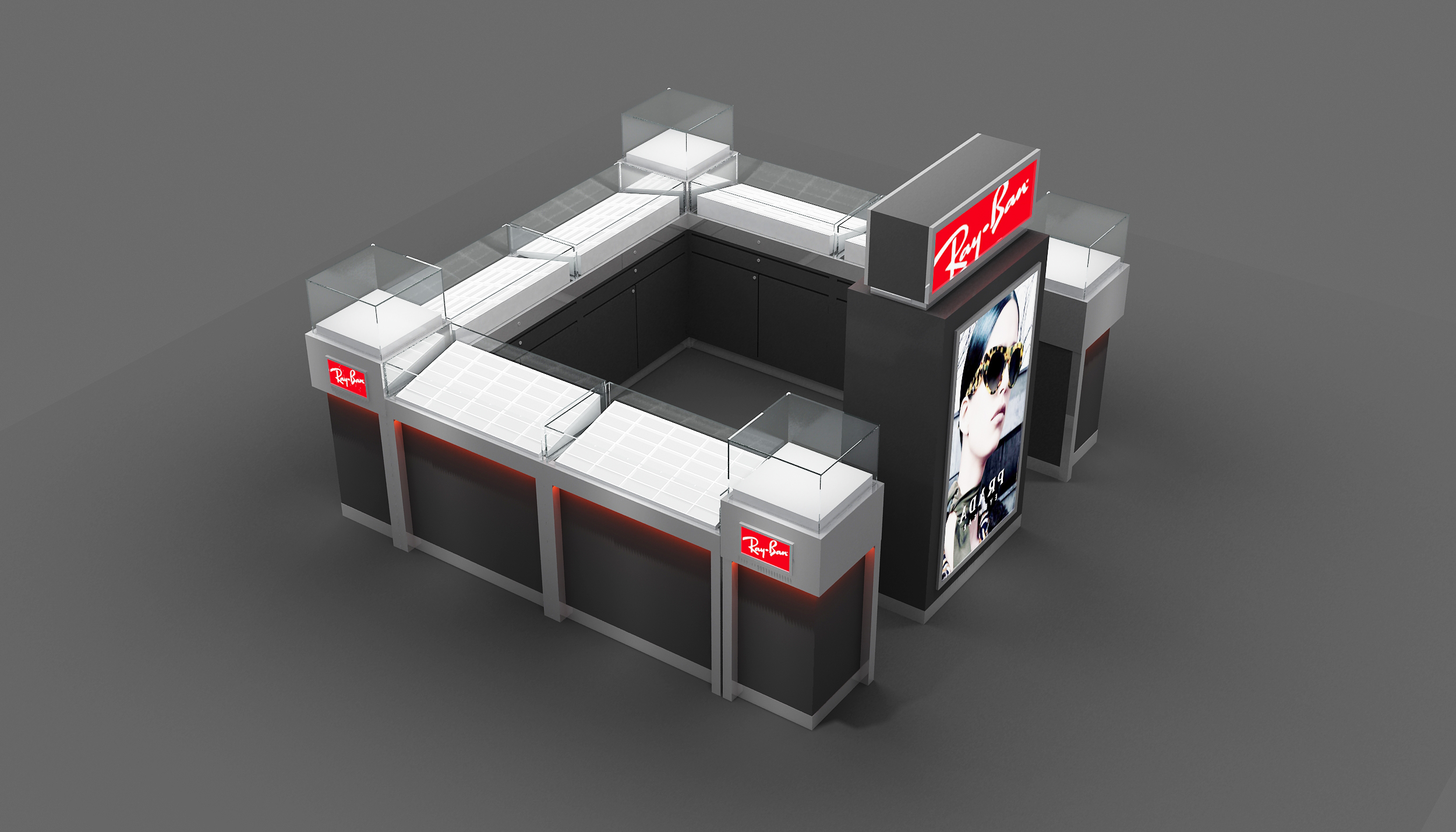 Customized Glass Display Kiosk for Sunglasses Shop Decoration