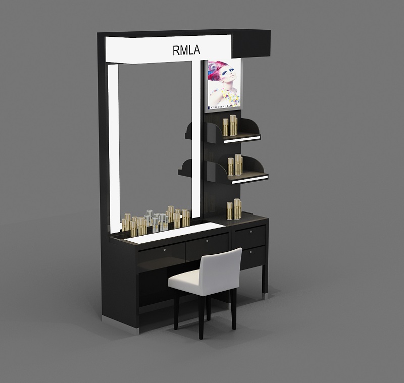 Modern Cosmetic Shop Wooden Display Shelves and Makeup Counter Design for Sale