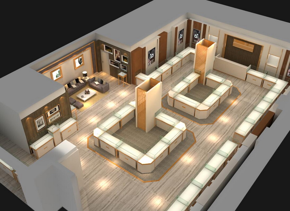 Fancy retail jewelry store showcase jewelry display with led light