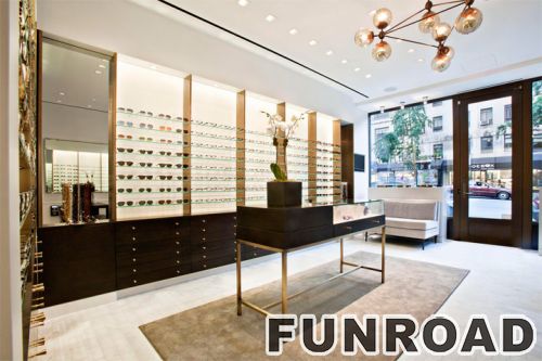 Bright Wooden Sunglasses Display Counter for Optical Store Design