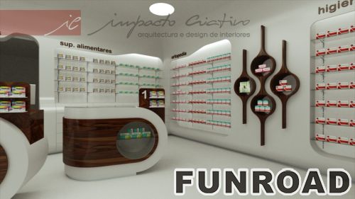 Wooden Pharmacy Showcase for Drugstore Interior Decor