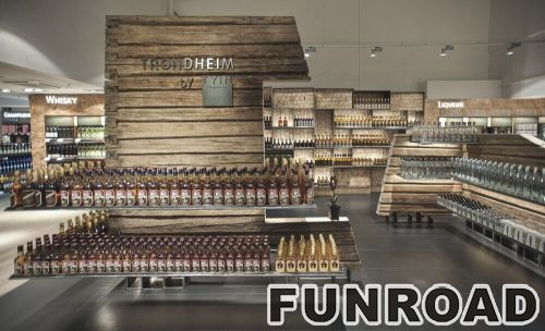 Golden Wooden Display Showcase for Brand Wine Store Design