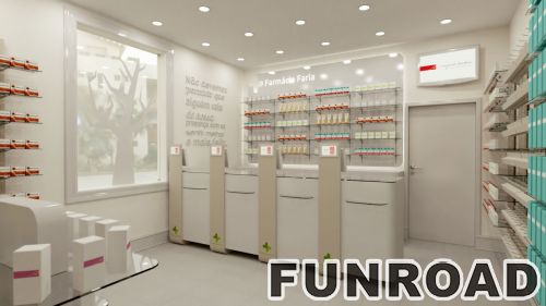 Wall-mounted Glass Pharmacy Showcase for Drugstore Interior Decor