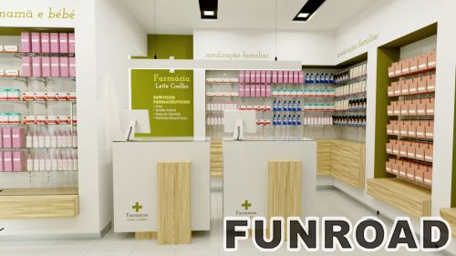 Wooden Pharmacy Showcase with Closet for Drugstore Interior Design