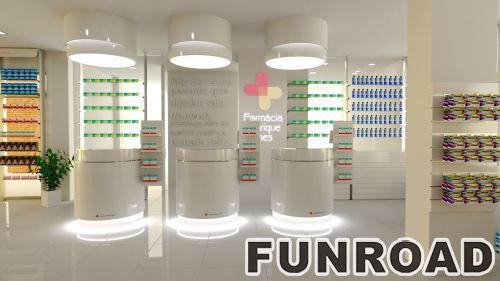 Wooden Drugstore Display Showcase with LED Light