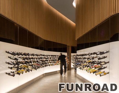 Laminated MDF display counter and wooden storage cabinet for wine retail store design