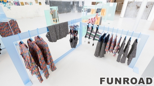 Women's dress display stand and hanging rack design for clothing pop up store design