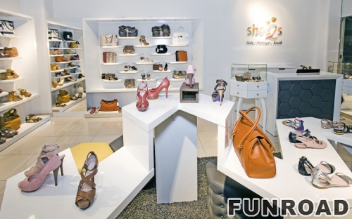 Wooden White Display Rack for Brand Shoes Store Decor
