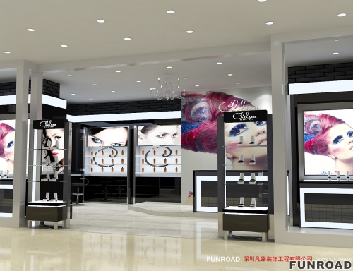 Modern Design Retail Black Baking Paint Cosmetic Store Display Showcase