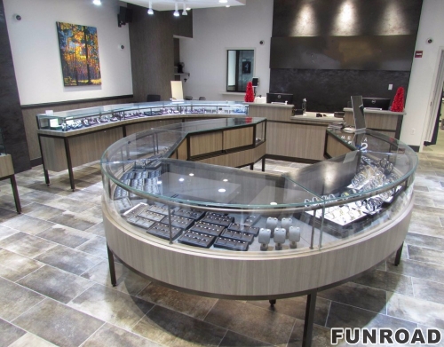 Customized glass jewellery display counter brand jewellery showroom design