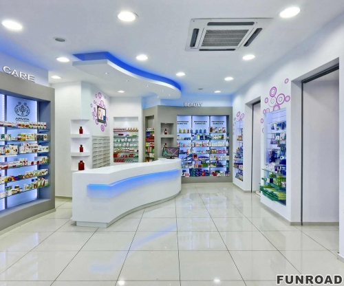 MDF Pharmacy Showcase Counter for Medical Store Design