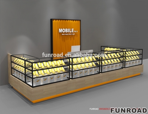 Wooden Cell Phone Display Kiosk for Shopping Mall Furniture