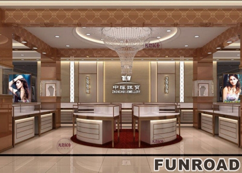 Gold jewelry store display cabinet renderings