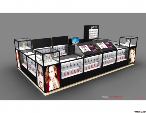 cosmetic kiosk in mall makeup counter display