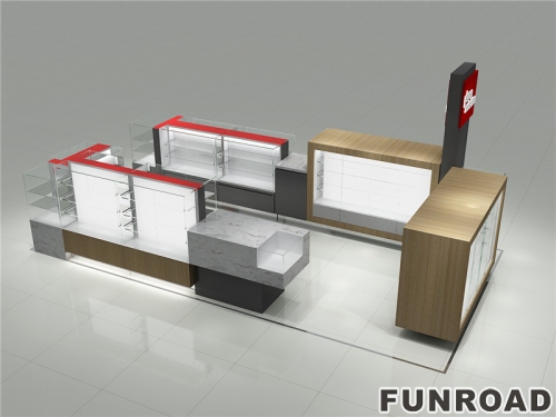 FR-CKD-0103 Funroad customized wooden glass cell phone kiosk with mobile phone repair counter
