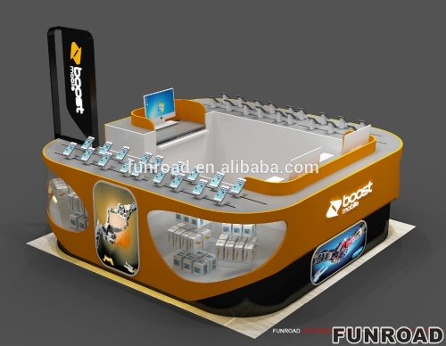 Shopping mall certificated iron mobile phone kiosk design with accessories showcase