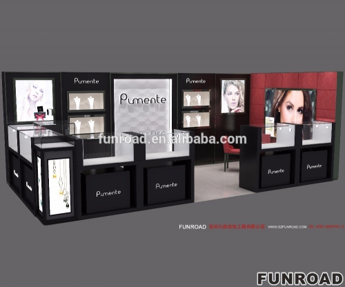 European Mall Approved Jewelry Kiosk with Wooden Showcase Design