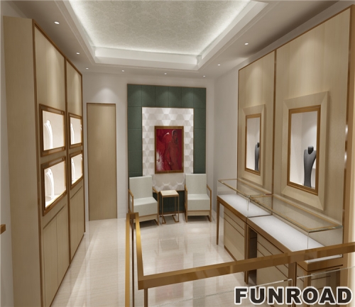 MDF material Jewelry Shop display showcase furniture Design / jewelry display showcase with led light 