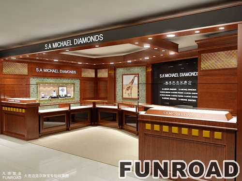 Customized Wood Jewelry Showcase for Shopping Mall Display