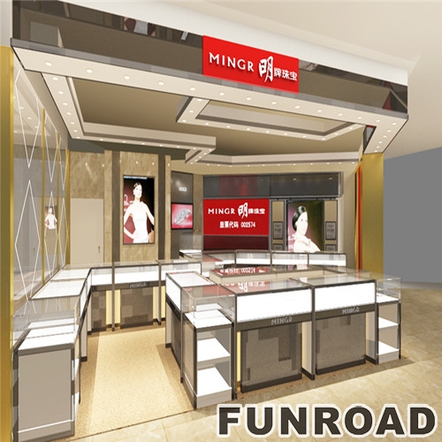 For Shopping Mall Kiosk Wooden Display Showcase with Glass Case