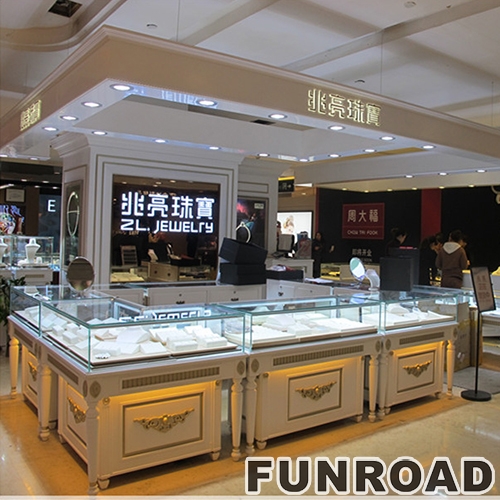 Shopping Mall Jewelry Kiosk With Illuminated Glass Showcase