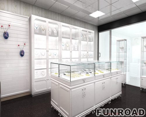 customized design jewelry display wall cabinet design / Jewelry store decoration for shopping mall 
