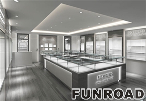 Gray White Custom Jewelry Showcase for Shopping Mall Kiosk 