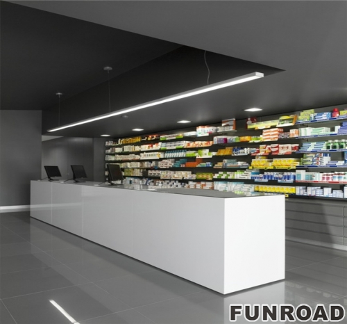 White Wooden Pharmacy Showcase Counter for Drugs Store Furniture