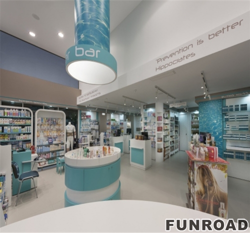 Medical Counter Modern Pharmacy Design Retail Furniture Pharmacy Display Shelves 