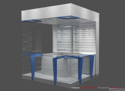 retail store display counter mall Jewelry display booth jewelry kiosk design with led light strip 