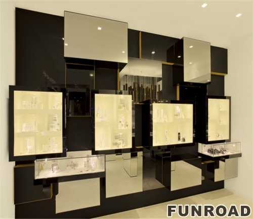 wooden glass mdf jewelry display showcase mall shop design 
