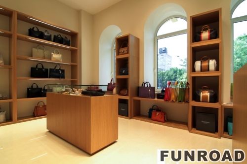 Customized handbag display cabinet and wallet display counter for handbag store decoration