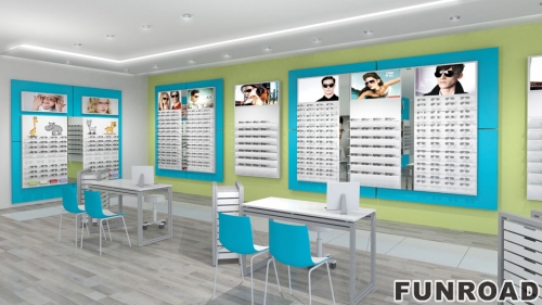 Blue Design Sunglasses Store Display Shelf For Optical Shop 