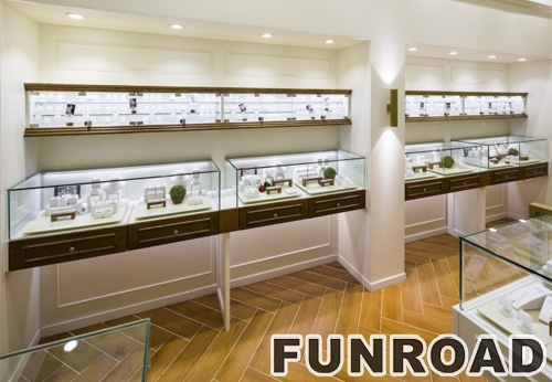 Wall mounted jewelry shop interior display showcase for jewelry shop fitting 