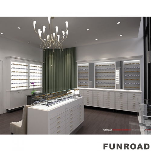 White Design Optical Store Interior Display Shelves Wooden Eyewear Display Furniture For Sale