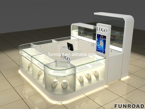 Creative design shopping mall jewellery kiosk retail glass jewelry kiosk 