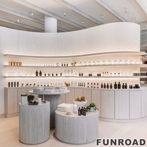 Modern Luxury Design Marble Wooden Cosmetic Perfume Store Display Counter LED Perfume Display Stand for Shopping Mall Makeup