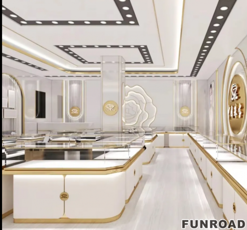 Funroad Glass Counter Display Jewelry Showcase Metal Stand Displays for Shop Jewelry Showcase Display Cabinet