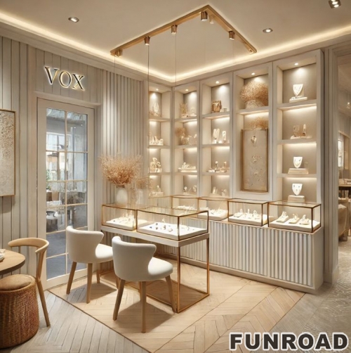 Simple Design LED Light Wall Mounted Jewelry Showcase Counter MDF Material for Mall Usage Shop Furniture for Jewelry Display