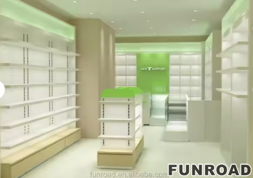 Funroad Modern Pharmacy Display Showcase with LED Light Hot Commercial Furniture for Shop Interior Decoration