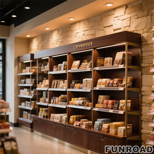 Shop Interior Design & Store Decoration Supermarket Fixtures Display Shelf Wood Display Racks Retail Convenience Store Fittings
