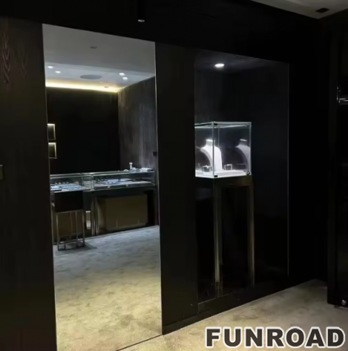High End Brand Shop Fittings Light Strip Design Wood Glass Semicircle Luxury Led Display Jewelry showcase Cabinet